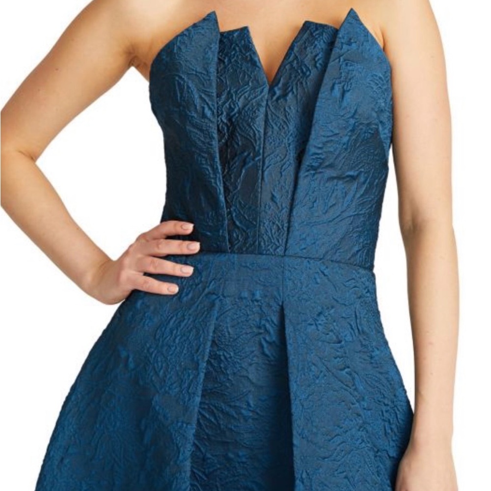 Theia Strapless High-Low Jacquard Gown - Picture 2 of 6